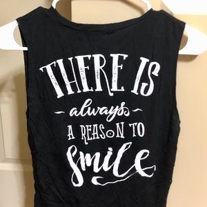 Casual, positive, black tank with white lettering!